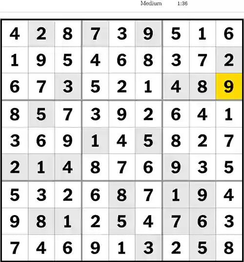 NYT Sudoku Medium 29th May 2023