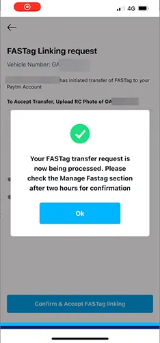 FASTag Transfer Request Processed