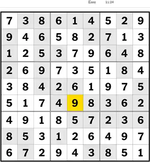 NYT Sudoku Answer Easy 11th June 2023