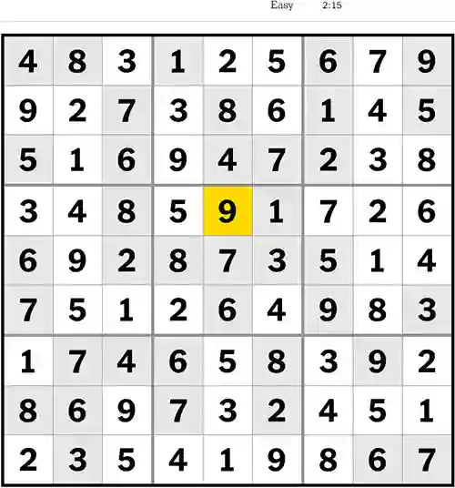 NYT Sudoku Answers Easy Today 12th June 2023