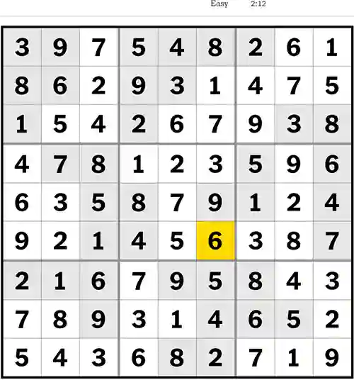Sudoku NYT Answers Easy 19th June 2023