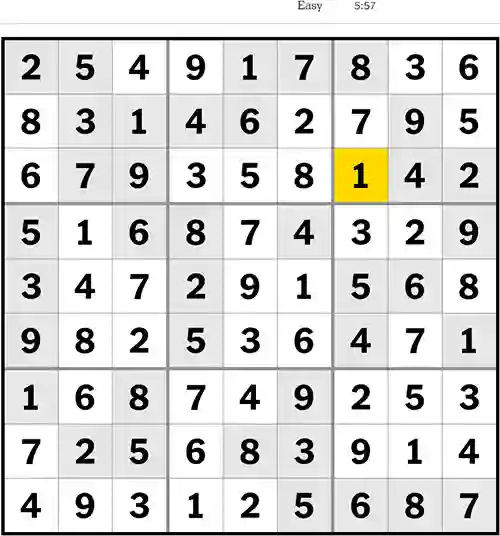Nytimes Sudoku Answer Easy 1st July 2023
