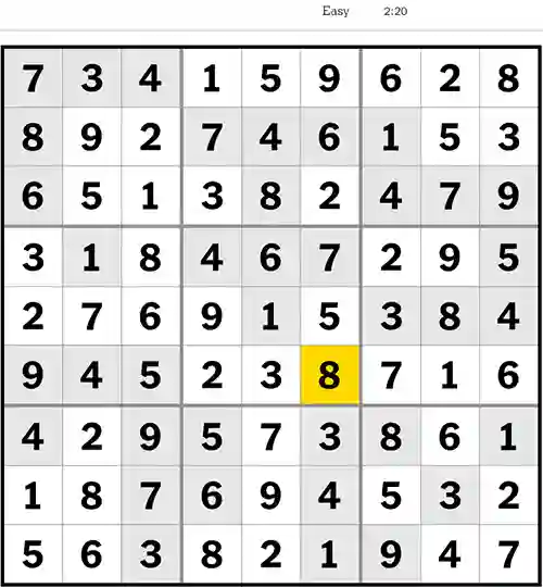 Sudoku NYT Answers Easy 22nd June 2023