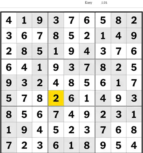NYT Sudoku Easy 26th June 2023