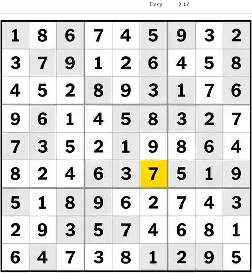 NYT Sudoku Easy 28th June 2023