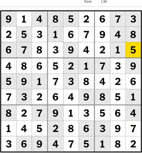 NYT Sudoku Easy 30th June 2023