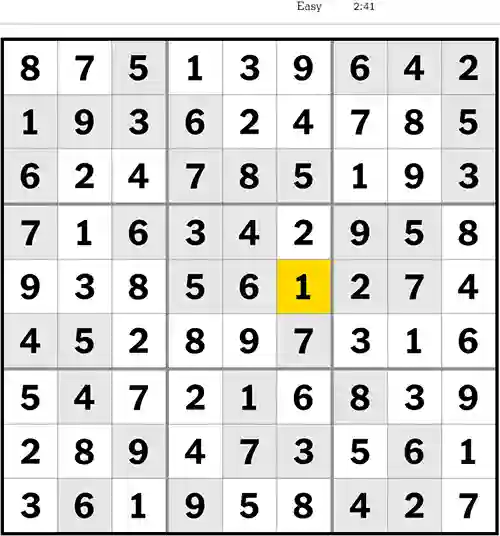 Sudoku NYT Answers Easy 8th June 2023