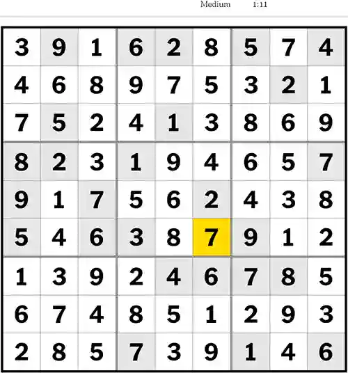 NYT Sudoku Answers Medium 25th June 2023