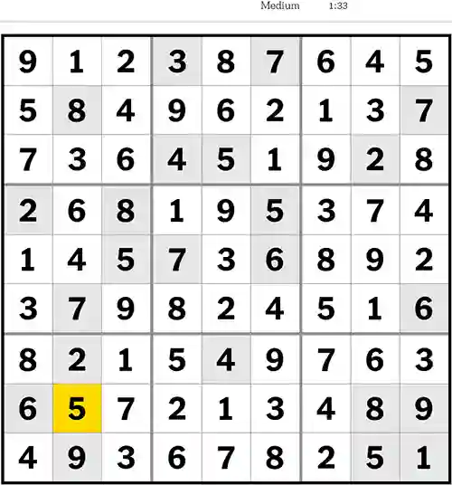 Sudoku NYT Answers Medium 8th June 2023