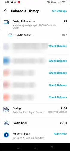 Paytm Balance and History