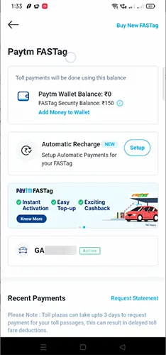 Paytm FASTag Page