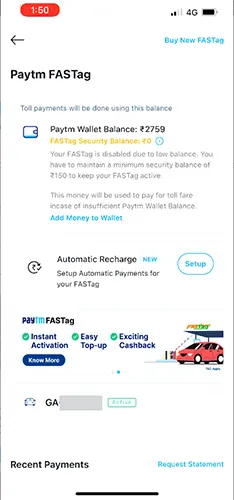 Paytm FASTag Transfer Done