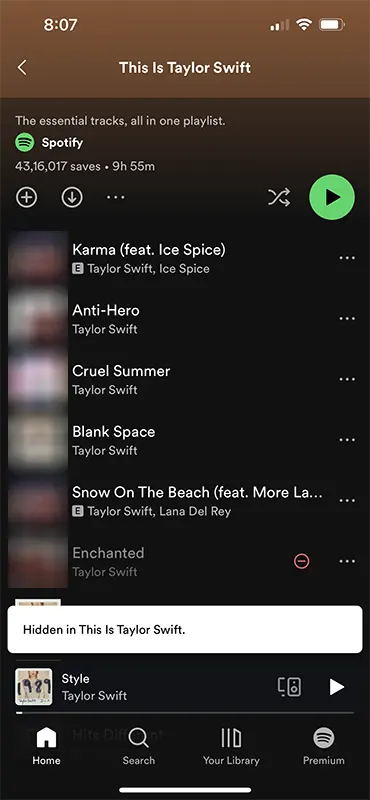 Spotify Song Hidden