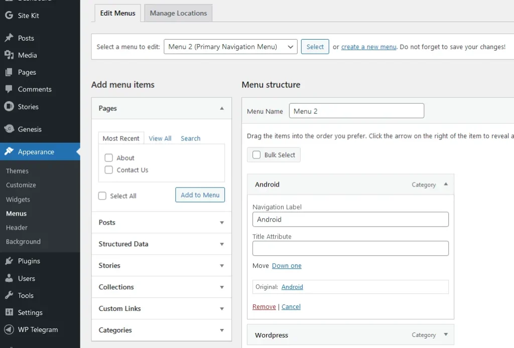 WordPress Menu