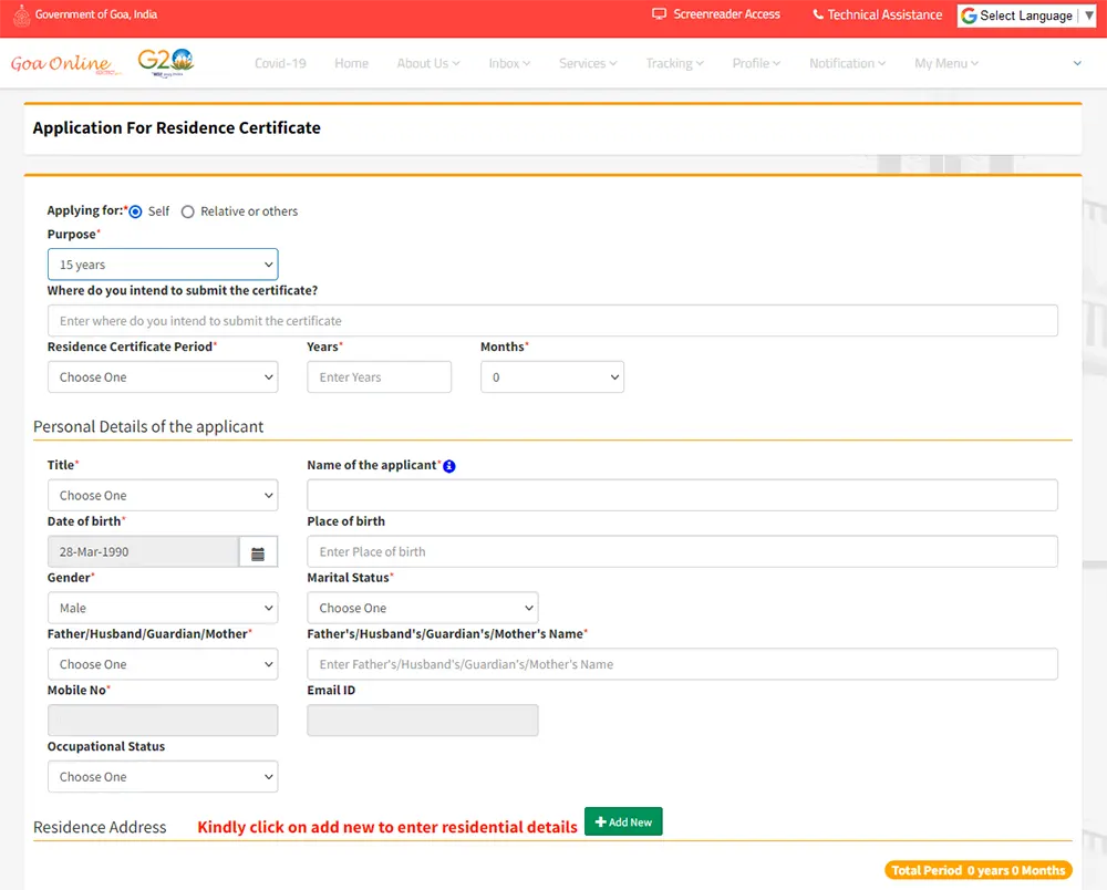 Application for Residence Certificate