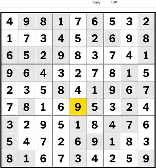 NYT Sudoku Easy 13th July 2023
