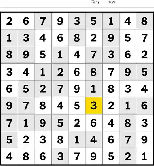 NYT Sudoku Easy 15th July 2023