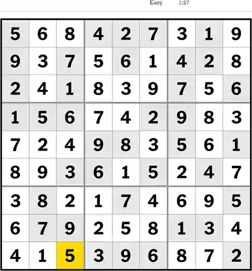 NYT Sudoku Easy 19th July 2023