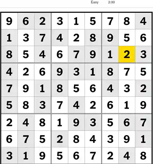 NYT Sudoku Easy 20th July 2023