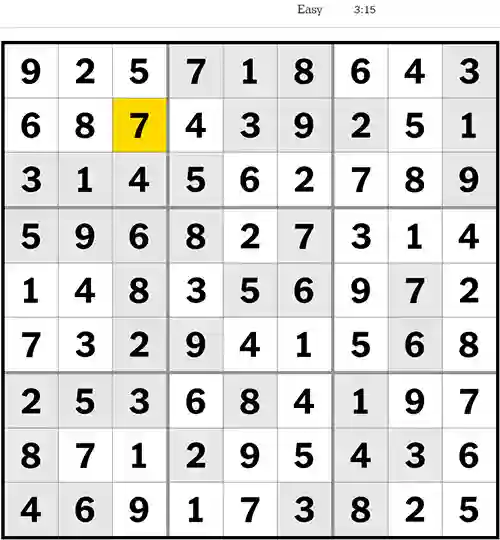 NYT Sudoku Easy 21st July 2023