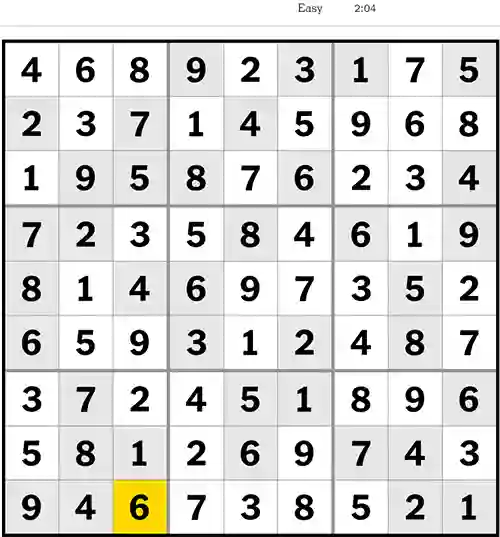 NYT Sudoku Easy 29th July 2023
