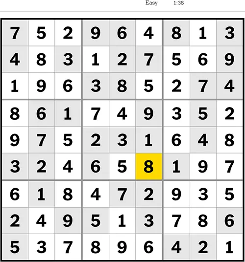 NYT Sudoku Easy 5th July 2023