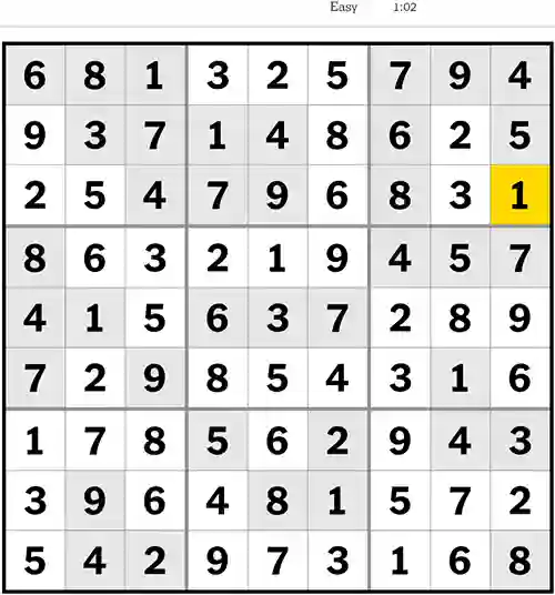 NYT Sudoku Easy 7th July 2023