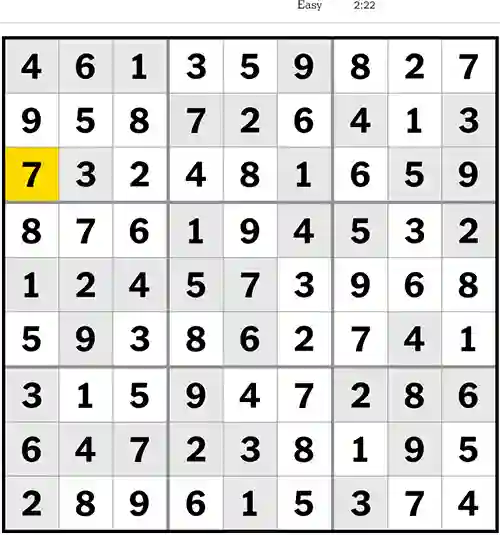 NYT Sudoku Easy 9th July 2023
