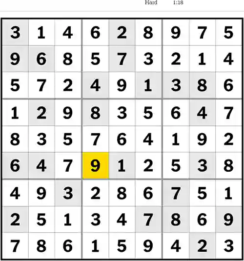 NYT Sudoku Hard 18th July 2023