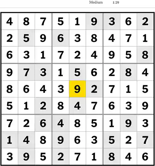 NYT Sudoku Medium 29th July 2023