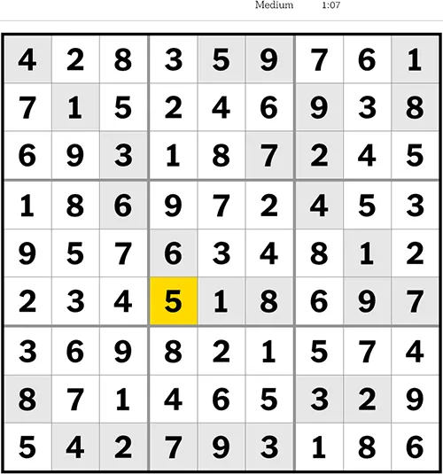 NYT Sudoku Medium 5th July 2023