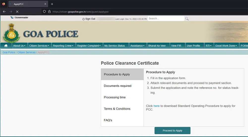 Police Clearance Certificate Procedure to Apply