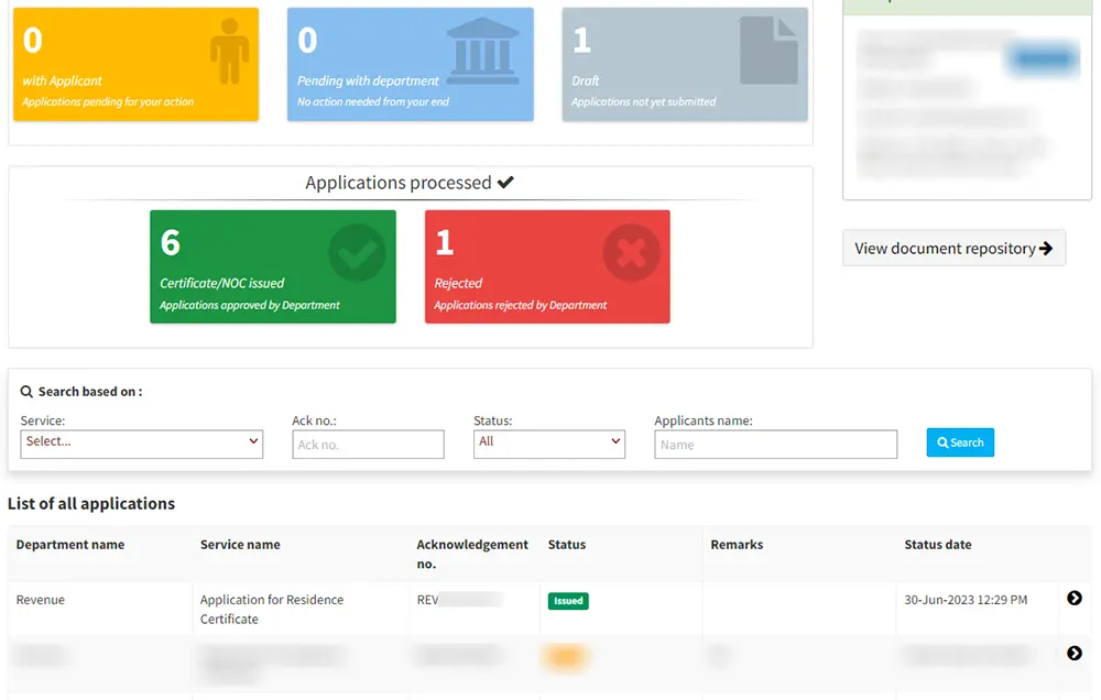 Residence Certificate Issued