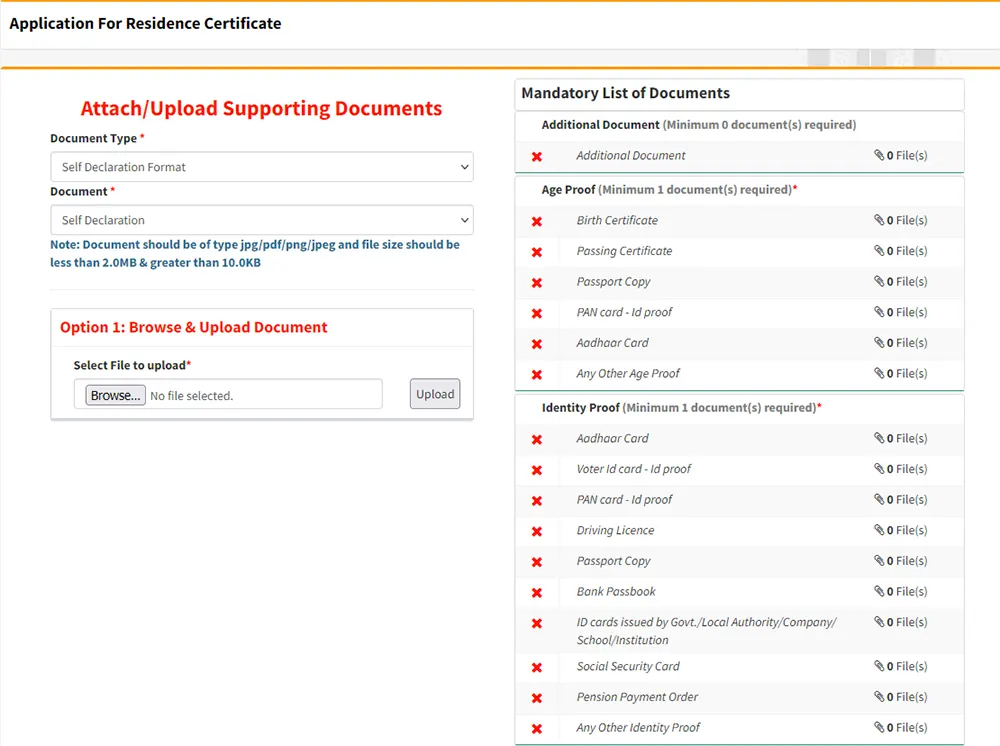 Residence Certificate Document Upload