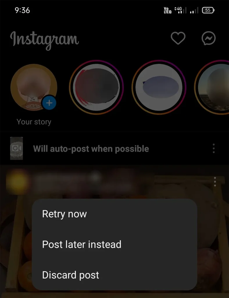 Instagram will auto post when possible three dots