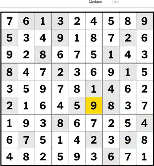 NYT Sudoku Medium 19th August 2023