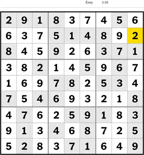 NYT Sudoku Easy 11th August 2023