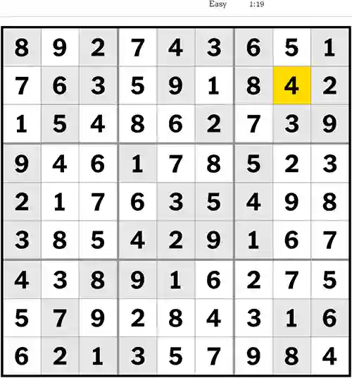 NYT Sudoku Easy 13th August 2023