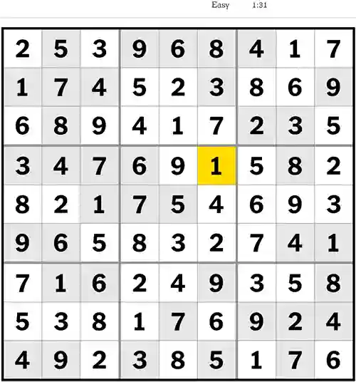 NYT Sudoku Easy 14th August 2023