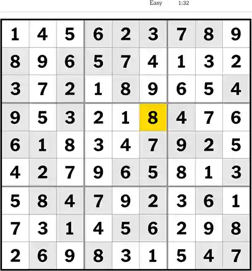 NYT Sudoku Easy 18th August 2023