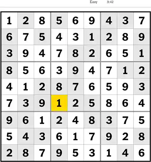 NYT Sudoku Easy 20th August 2023