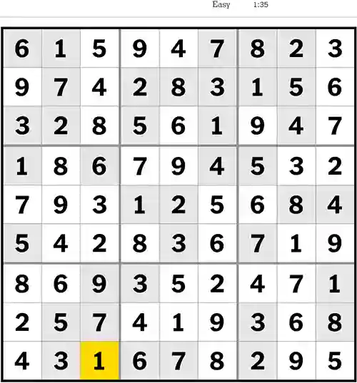 NYT Sudoku Easy 21st August 2023