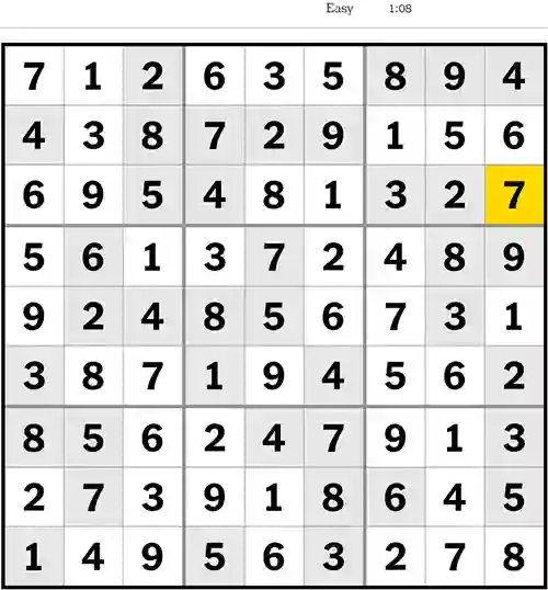 NYT Sudoku 25th August 2023 Easy