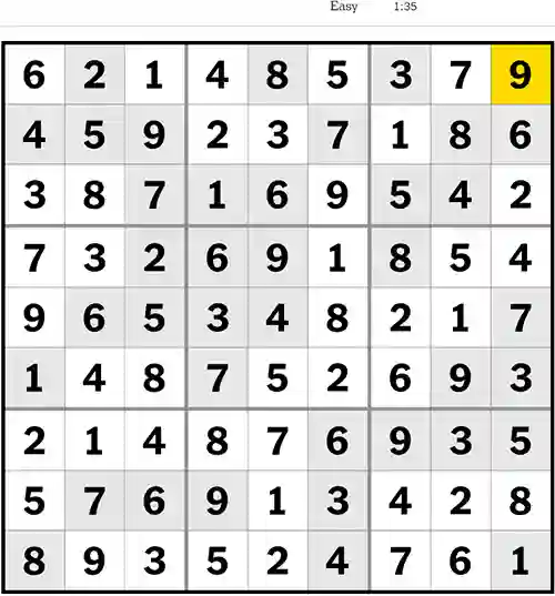 NYT Sudoku Easy 26th August 2023