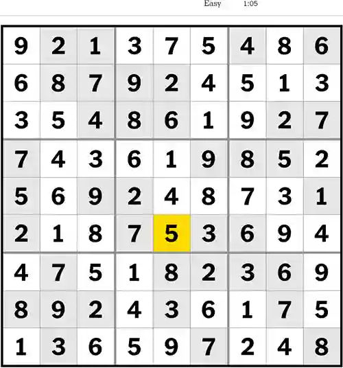 NYT Sudoku Easy 27th August 2023