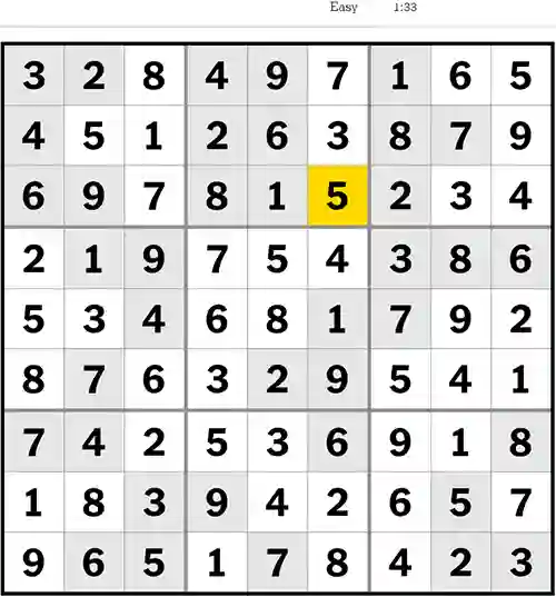NYT Sudoku Easy 28th August 2023