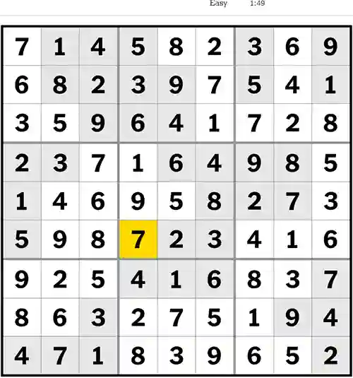 NYT Sudoku Easy 29th August 2023