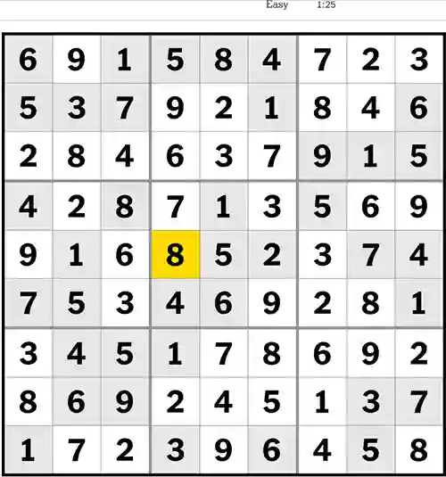 NYT Sudoku Easy 30th August 2023