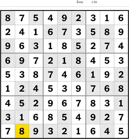 NYT Sudoku Easy 31st August 2023