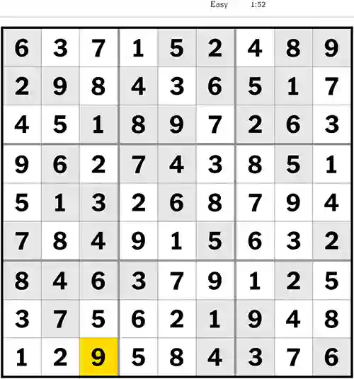NYT Sudoku Easy 3rd August 2023